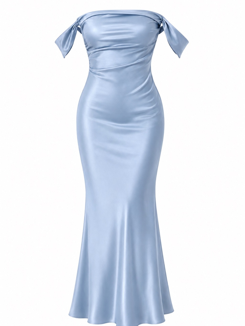 Off-Shoulder Satin Mermaid Dress in Light Blue